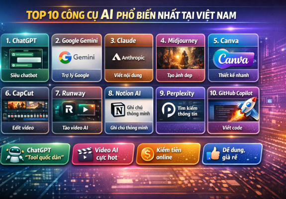 Top 10 công cụ AI phổ biến nhất tại VN hiện nay