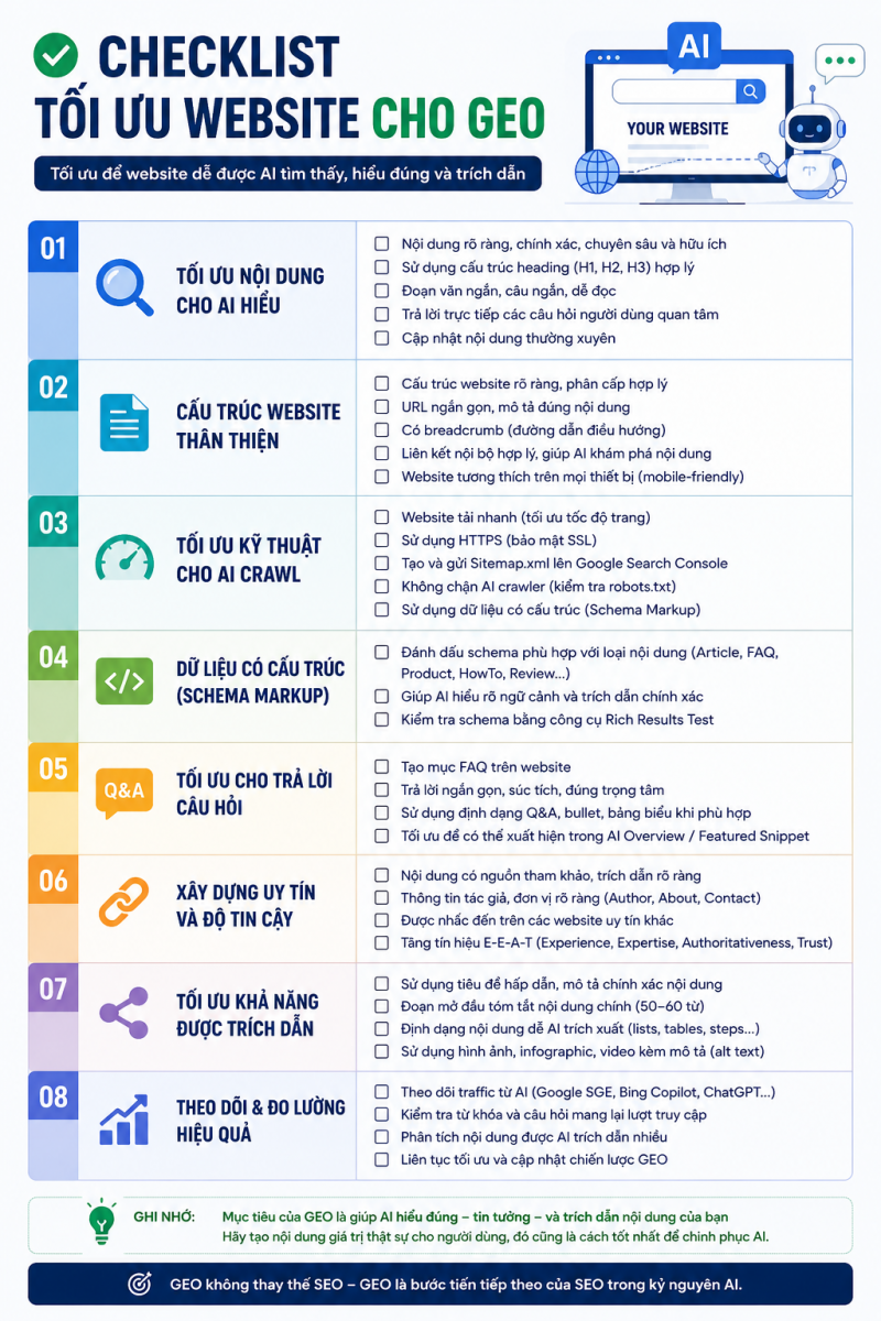 Checklist tối ưu website cho GEO